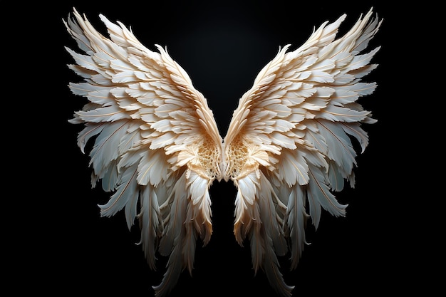 Para białych skrzydeł anioła białe z złotym czarnym tłem