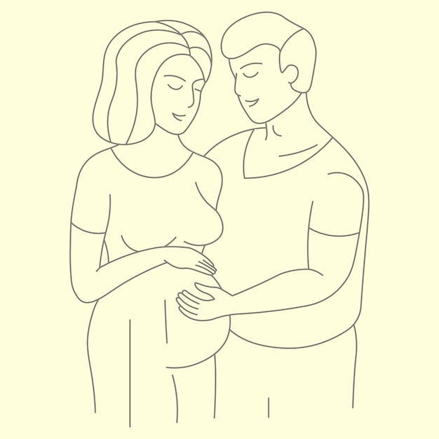 para czekająca na nowego członka rodziny oczekująca dziecka wektor ilustracji liniowej