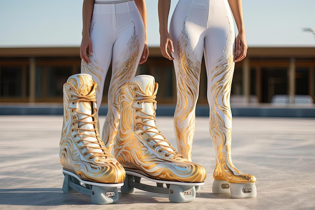 para kobiet noszących buty sportowe i łyżwy lodowe stojąca na parkingu w stylu światła