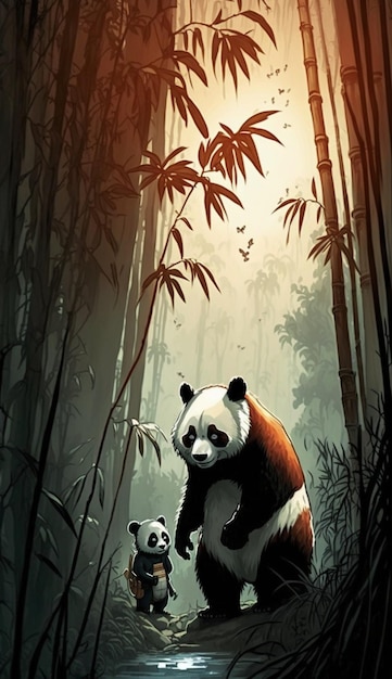 Para misiów panda spacerujących po lesie generatywnym ai