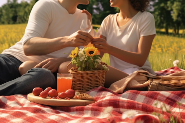 Para Podnosząca Toasty Na Koce Piknikowej