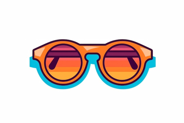 Para pomarańczowych okularów przeciwsłonecznych z żółtą ramką i słowem okulary przeciwsłoneczne na górze.