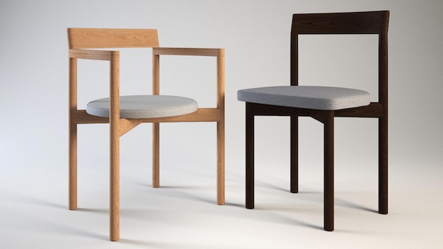 Para prostych, ale nowoczesnych krzeseł wykonanych z drewna ilustracja renderowania 3d