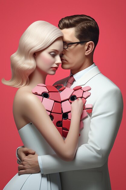 Zdjęcie para przytulająca się w stylu hd mod graphic design poster art jasno różowy i czerwony tiago hoisel