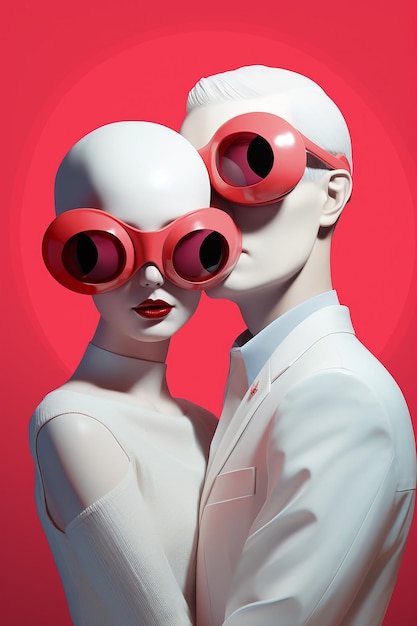 Zdjęcie para przytulająca się w stylu hd mod graphic design poster art jasno różowy i czerwony tiago hoisel