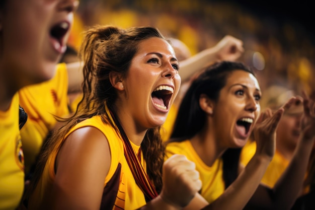 Para radosnych kobiet przed stadionem emanuje prawdziwą radością i podekscytowaniem, pokazując swoje niezłomne poparcie dla swojej drużyny podczas meczu