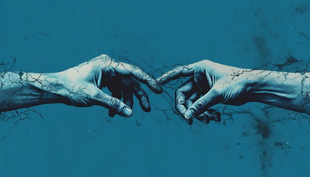 Zdjęcie para rąk próbująca dotrzeć do siebie w motywie niebieskiego poniedziałku