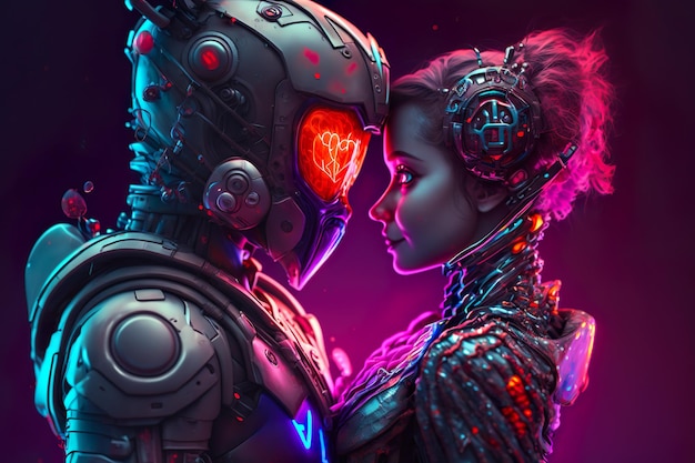 Para robotów schwytana w chwili uczucia Walentynki wygenerowane przez sztuczną inteligencję