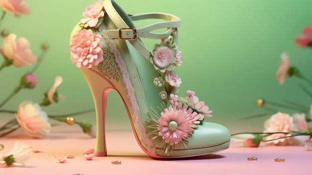 Para różowych butów z kwiatami na spodzie