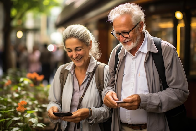 Para seniorów Przeglądanie mapy na telefonie