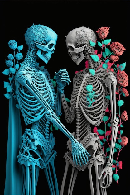 Para szkieletów stojących obok siebie generatywne ai