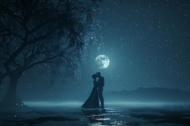 Para tańcząca romantycznie w świetle księżyca