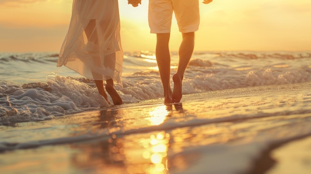 Para trzymająca się za ręce na plaży