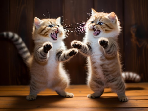 Zdjęcie para zabawnych kociaków bierze udział w przyjacielskiej walce