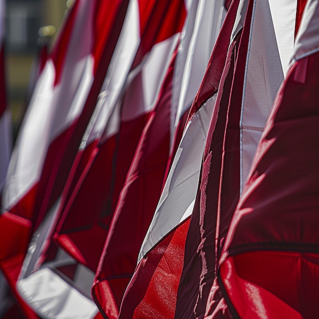 Zdjęcie parada z okazji dnia flagi narodowej patriotyczne czerwone i białe flagi