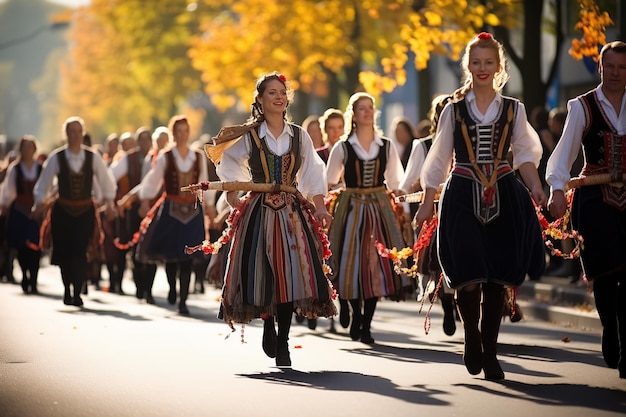 Zdjęcie parada z okazji oktoberfestu największego na świecie festiwalu ludowego w monachium niemcy generative ai