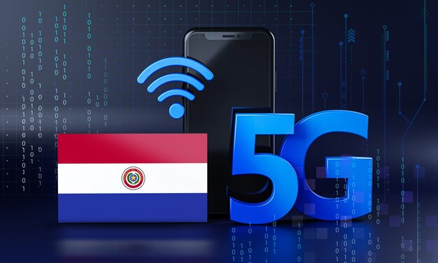 Paragwaj Gotowy Na Koncepcję Połączenia 5g. Renderowania 3d Technologia Smartphone Tło