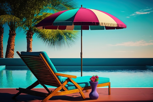 Parasol i krzesło przy basenie w hotelu wypoczynkowym na wypoczynek i wakacje