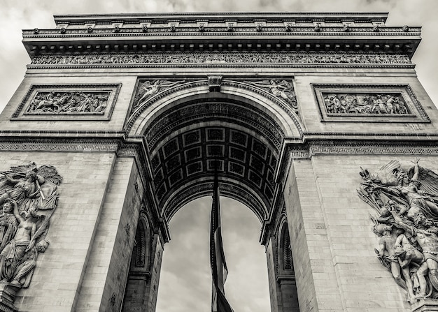 Paris France 25 Września 2017 Czarno-białe Detale Arch De Triomphe Paris