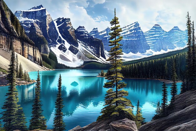 Park Narodowy Banff charakter krajobrazu Canadian Rockies czas letni Generative Ai
