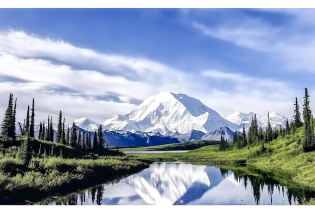 Park Narodowy Denali i cudowne jezioro z górą