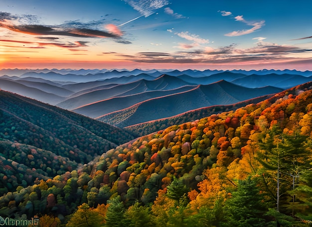 Park Narodowy Great Smoky Mountains Malowniczy krajobraz wschodu słońca