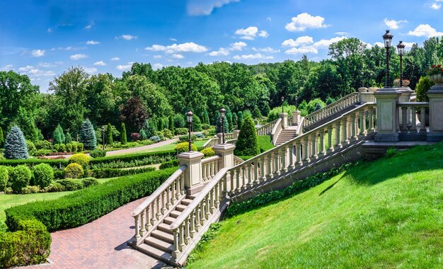 Park publiczny w pobliżu domu honka w rezydencji mezhyhirya w Kijowie na słoneczny letni dzień