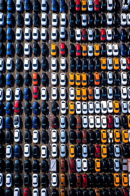 parking wypełniony mnóstwem samochodów w różnych kolorach