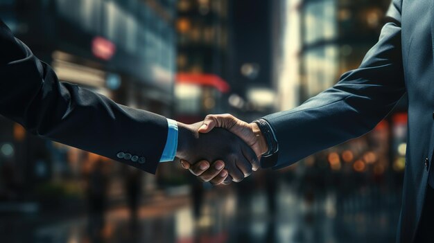Partnerstwo starszych biznesmenów uściskających ręce po rozmowie w biurze