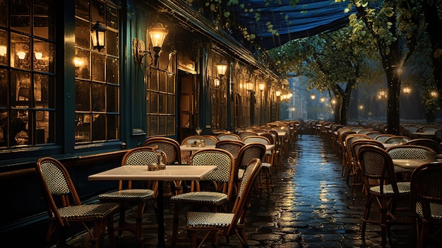 Paryska kawiarnia w deszczu