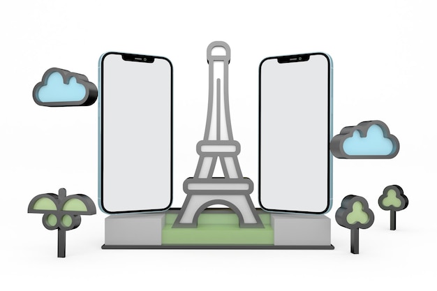 Paryż I Telefony Na Białym Tle