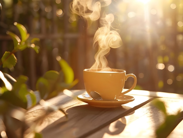 Parząca filiżanka kawy emituje przyjemny zapach Ai Generated