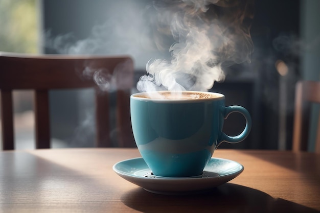 Zdjęcie parząca filiżanka kawy na stole