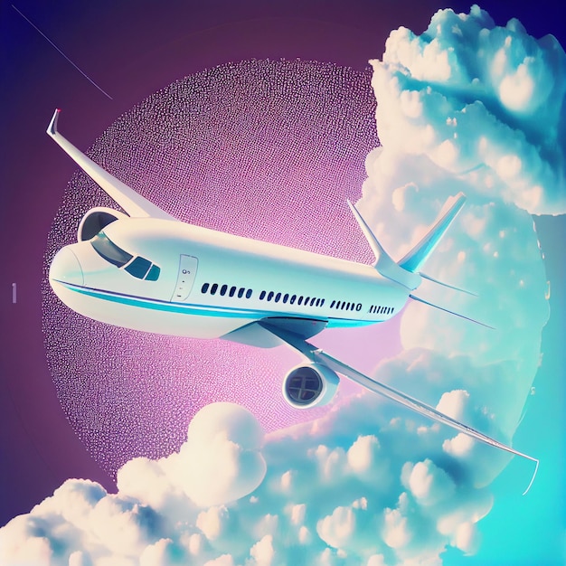 Pasażerów komercyjny samolot latający nad chmurami