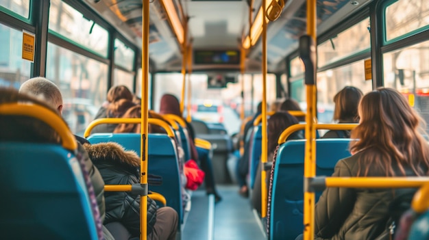 Pasażerowie podróżujący autobusem publicznym w ciągu dnia