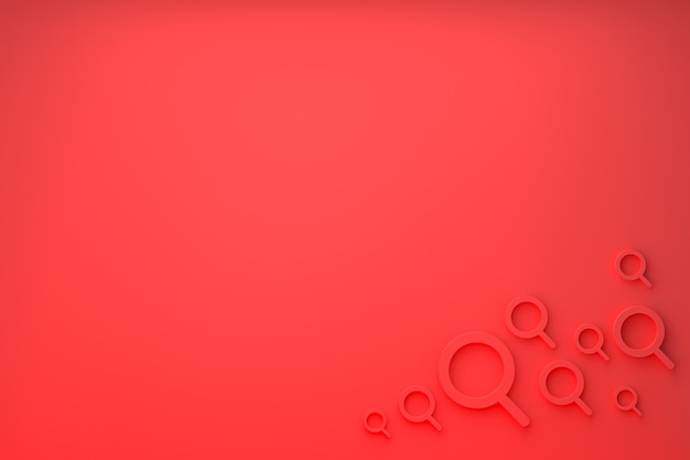 Pasek wyszukiwania i wyszukiwanie ikon 3d renderują minimalistyczny wygląd na czerwonym tle