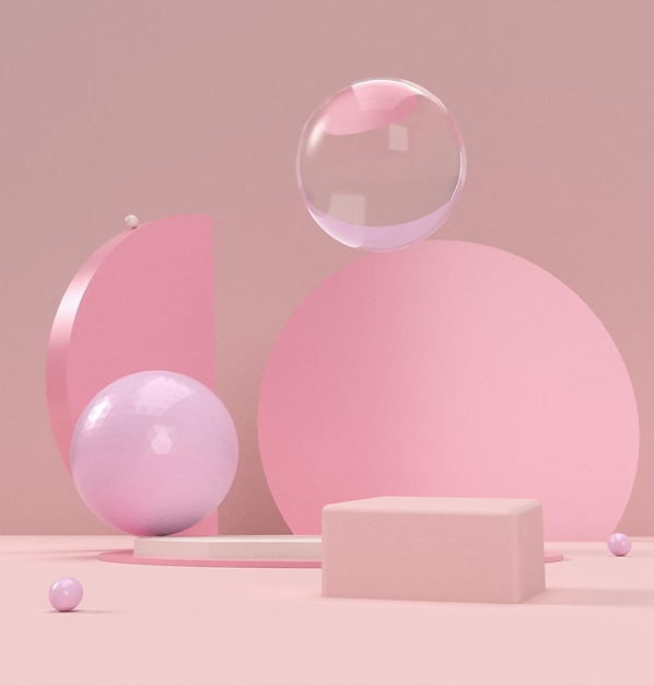 Pastelowa różowa makieta scena z kształtem geometrii podium do wyświetlania produktu Abstrakcyjny render tła