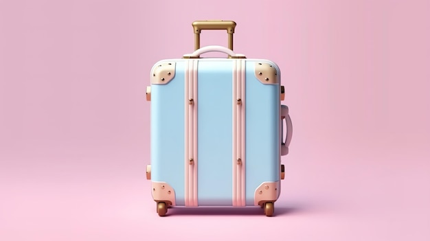 Pastelowa różowa walizka podróżna na niebieskim tle Generatywna ai