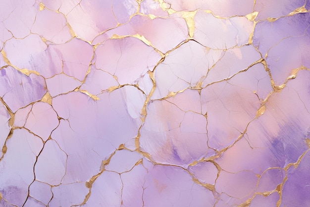 pastelowa różowo-fioletowa abstrakcja usiana złotem w stylu cracked