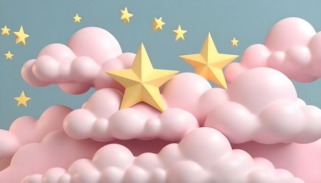 Zdjęcie pastelowe chmury i gwiazdy z kreskówek 3d renderowanie tła obrazu