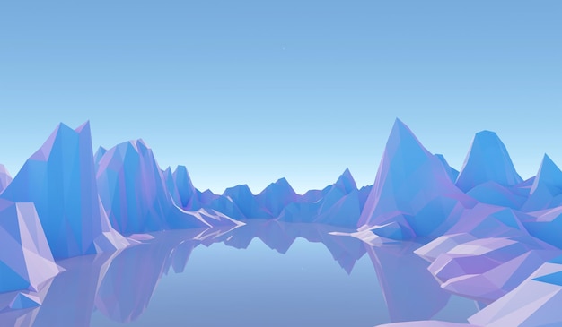 Pastelowe góry low poly styl renderowania 3d. 3D niebieskie tło gór. koncepcja 3d niebieska góra
