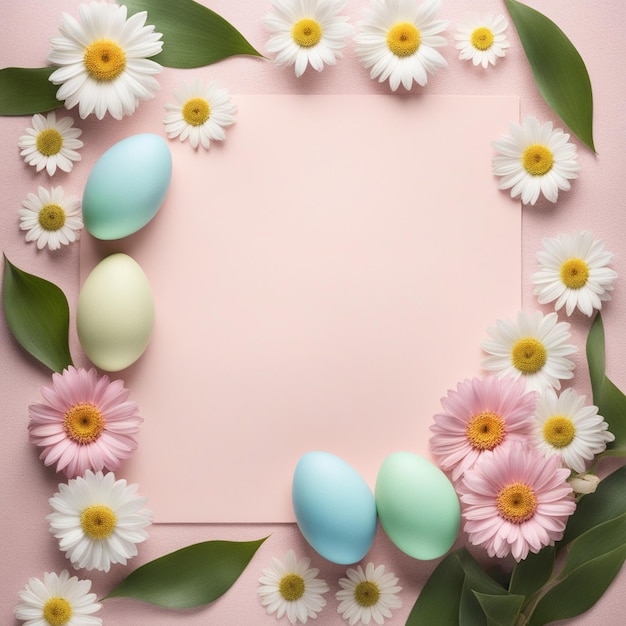 Pastelowe jajka wielkanocne z dzikimi kwiatami na pastelowym tle