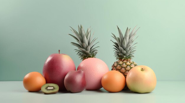 Zdjęcie pastelowe kolorowe tło motywu z generatywną ai owoców