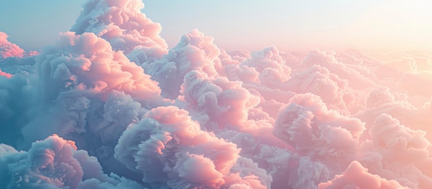 Pastelowe marzenia Miękkie chmury w różowej palecie Rozpływające się w jasny niebieski horyzont