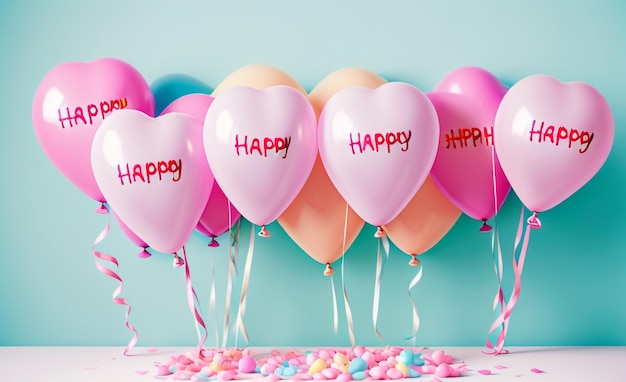 Pastelowe różowe balony ekstrawaganckie radosne tło balonów w kształcie serca