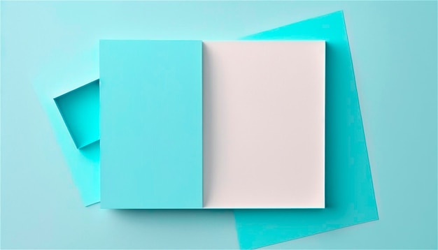 Pastelowy niebieski pusty papier tekstura tło szablon transparent dla reklamy Prostokątne kształty geometryczne Skopiuj miejsce miejsce na tekst AI generowane