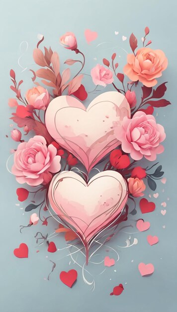 Pastelowy papier sztuki miłości i kształtu serca z tłem w stylu papieru kwiatowego