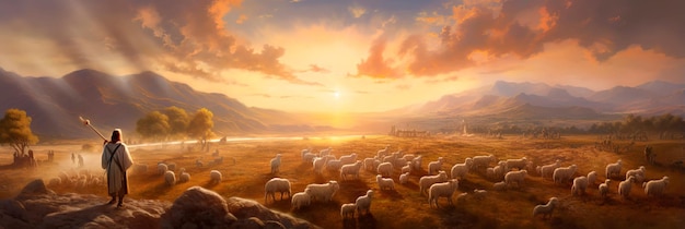 Zdjęcie pasterze na polach wpatrują się w zastęp aniołów ogłaszających narodziny zbawiciela w niebiegenerative ai
