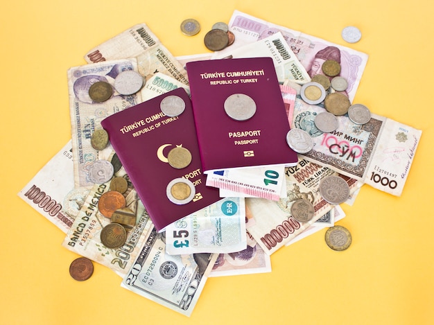 Paszporty Zagraniczne I Pieniądze Z Różnych Krajów