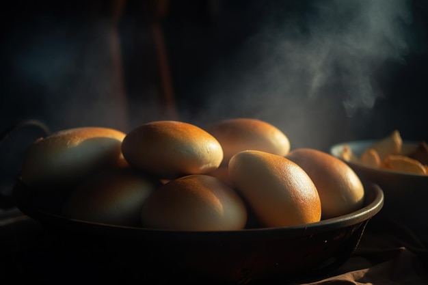 Patelnia chleba gotująca się na grillu z wydobywającym się z niej dymem